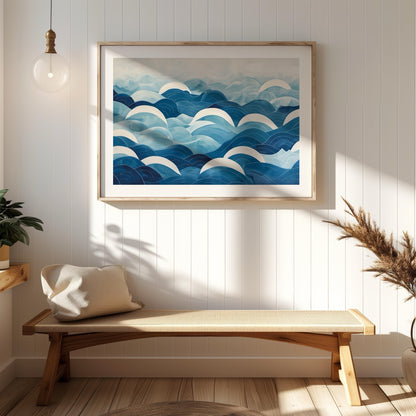 Serene Blue Ocean Wave Patterns - Rolled Poster Wall Art Print - House Prints