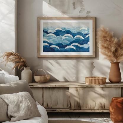 Serene Blue Ocean Wave Patterns - Rolled Poster Wall Art Print - House Prints