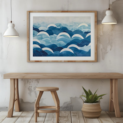 Serene Blue Ocean Wave Patterns - Rolled Poster Wall Art Print - House Prints