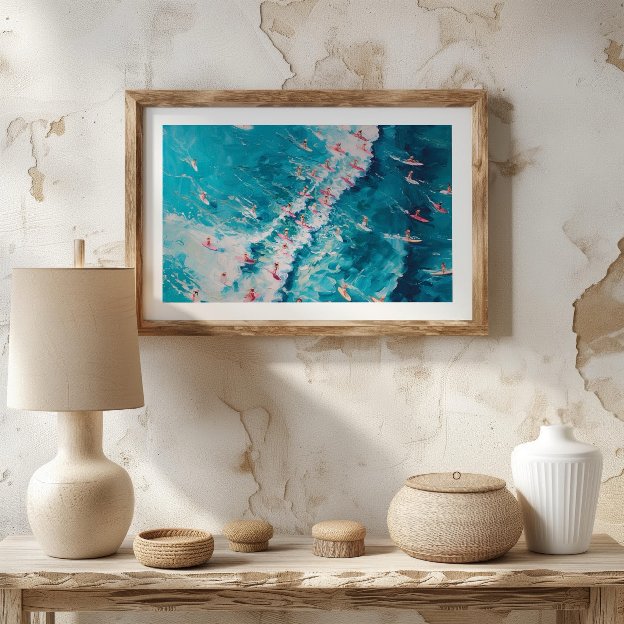 Surfers Dancing on Blue Ocean Waves - Rolled Poster Wall Art Print - House Prints