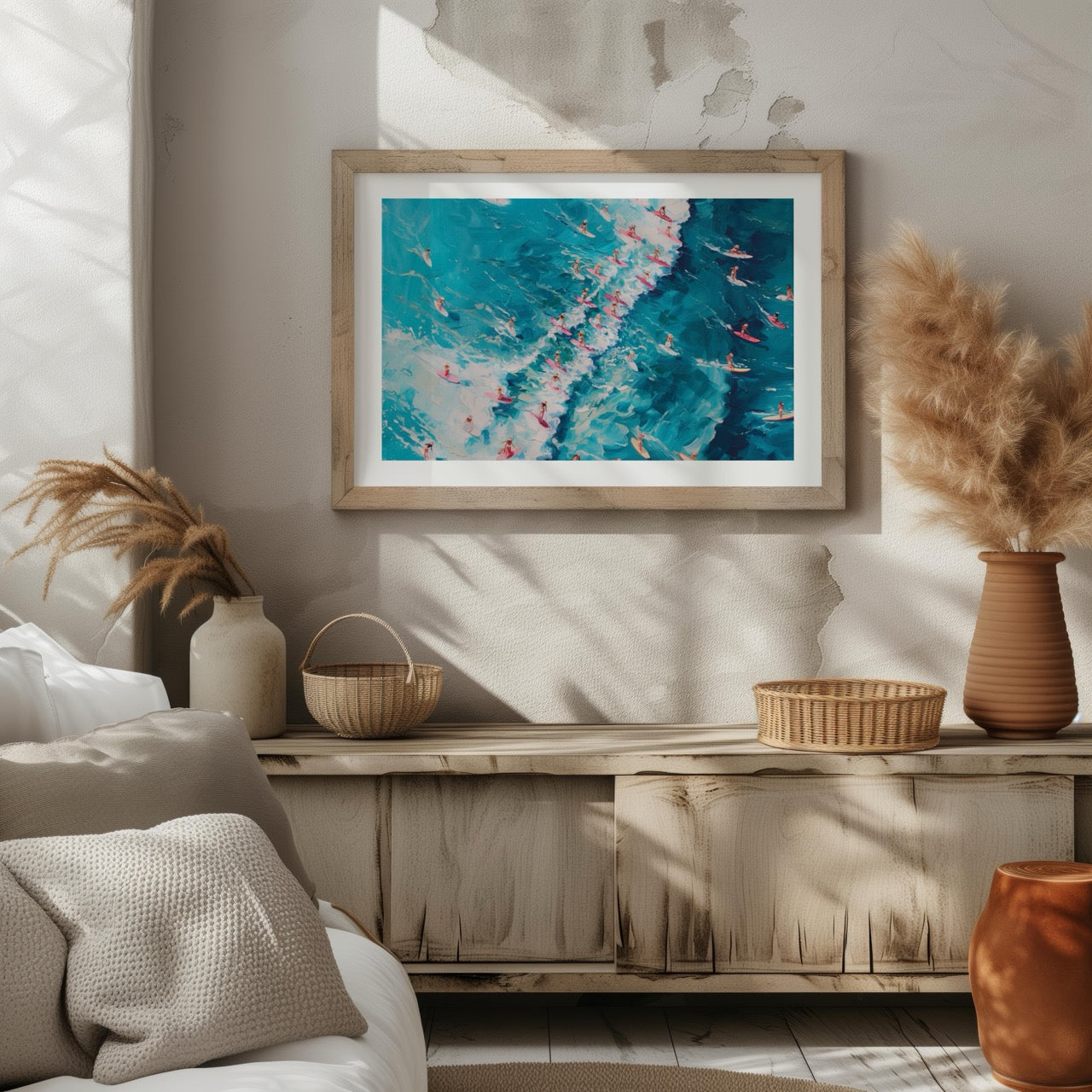 Surfers Dancing on Blue Ocean Waves - Rolled Poster Wall Art Print - House Prints