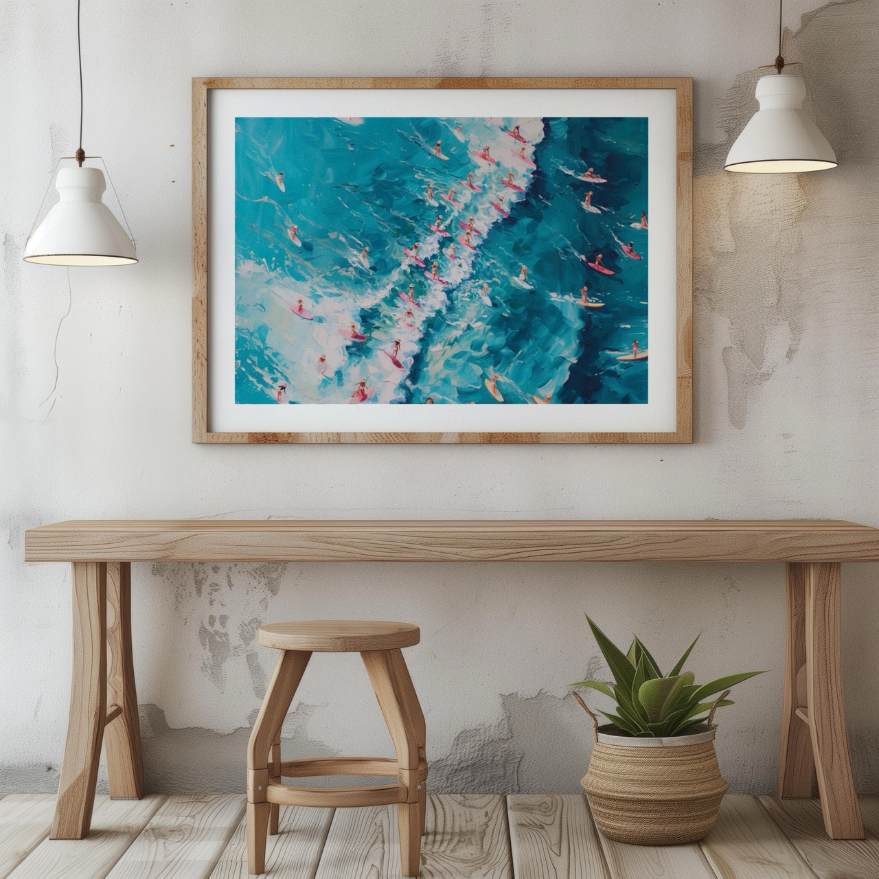 Surfers Dancing on Blue Ocean Waves - Rolled Poster Wall Art Print - House Prints