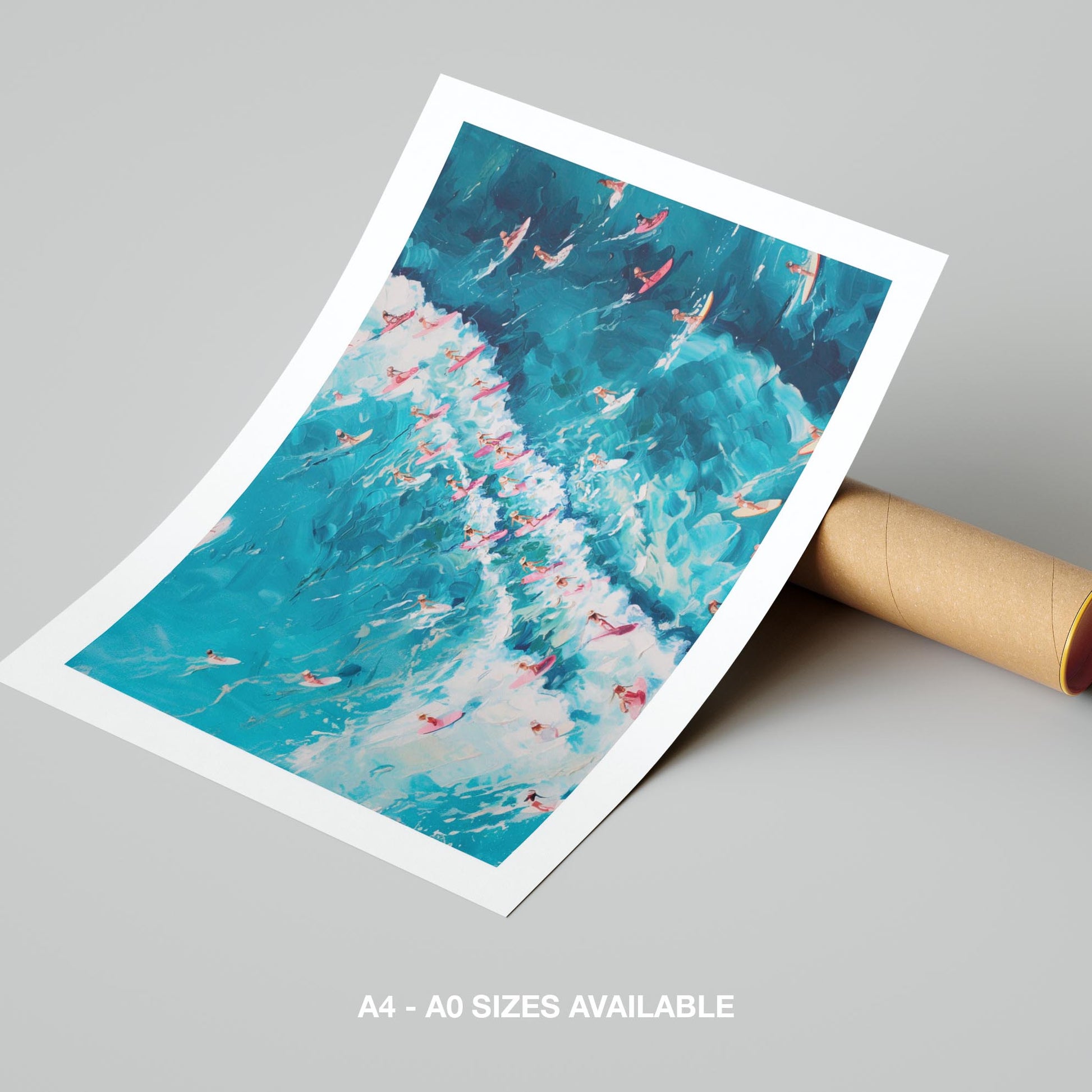 Surfers Dancing on Blue Ocean Waves - Rolled Poster Wall Art Print - House Prints