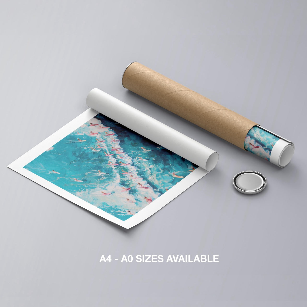 Surfers Dancing on Blue Ocean Waves - Rolled Poster Wall Art Print - House Prints
