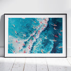 Surfers Dancing on Blue Ocean Waves - Rolled Poster Wall Art Print | House Prints