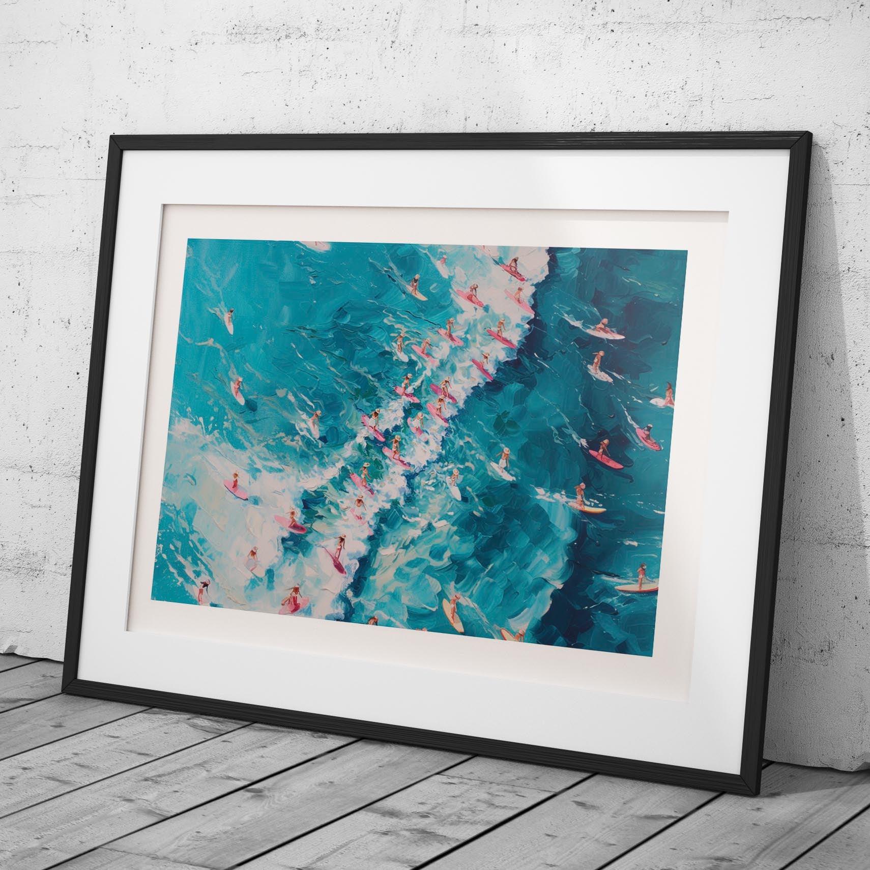 Surfers Dancing on Blue Ocean Waves - Rolled Poster Wall Art Print - House Prints