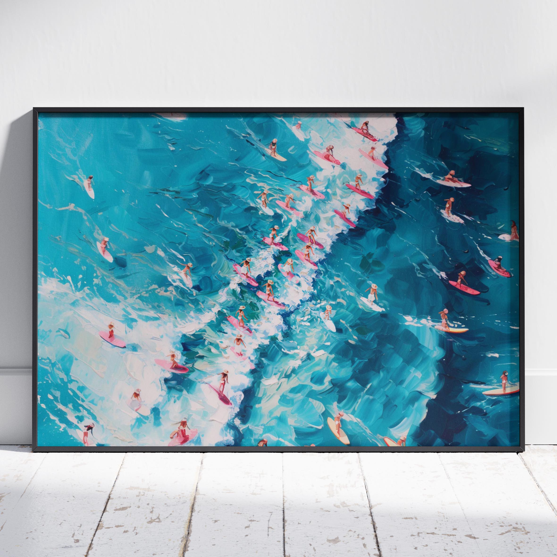 Surfers Dancing on Blue Ocean Waves - Rolled Poster Wall Art Print | House Prints