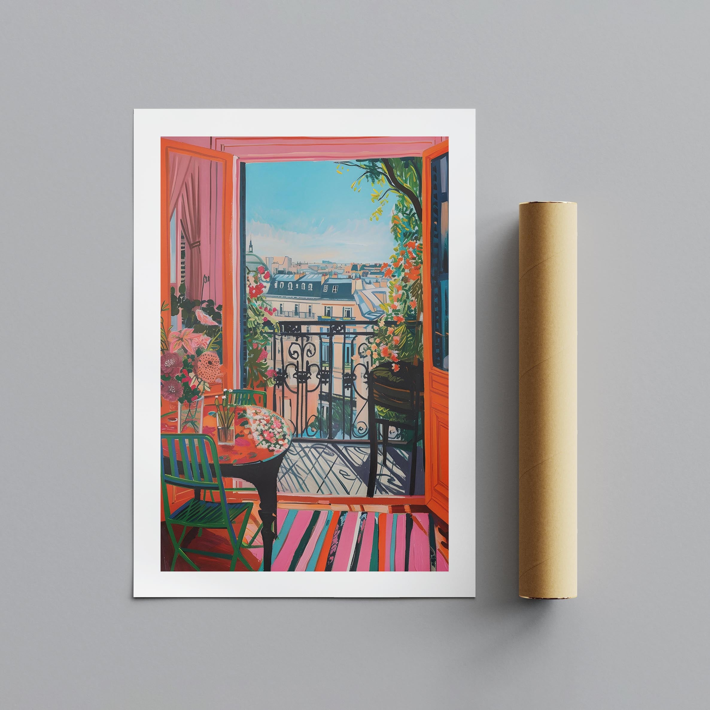 Parisian Balcony in Bloom - Rolled Poster Wall Art Print | House Prints