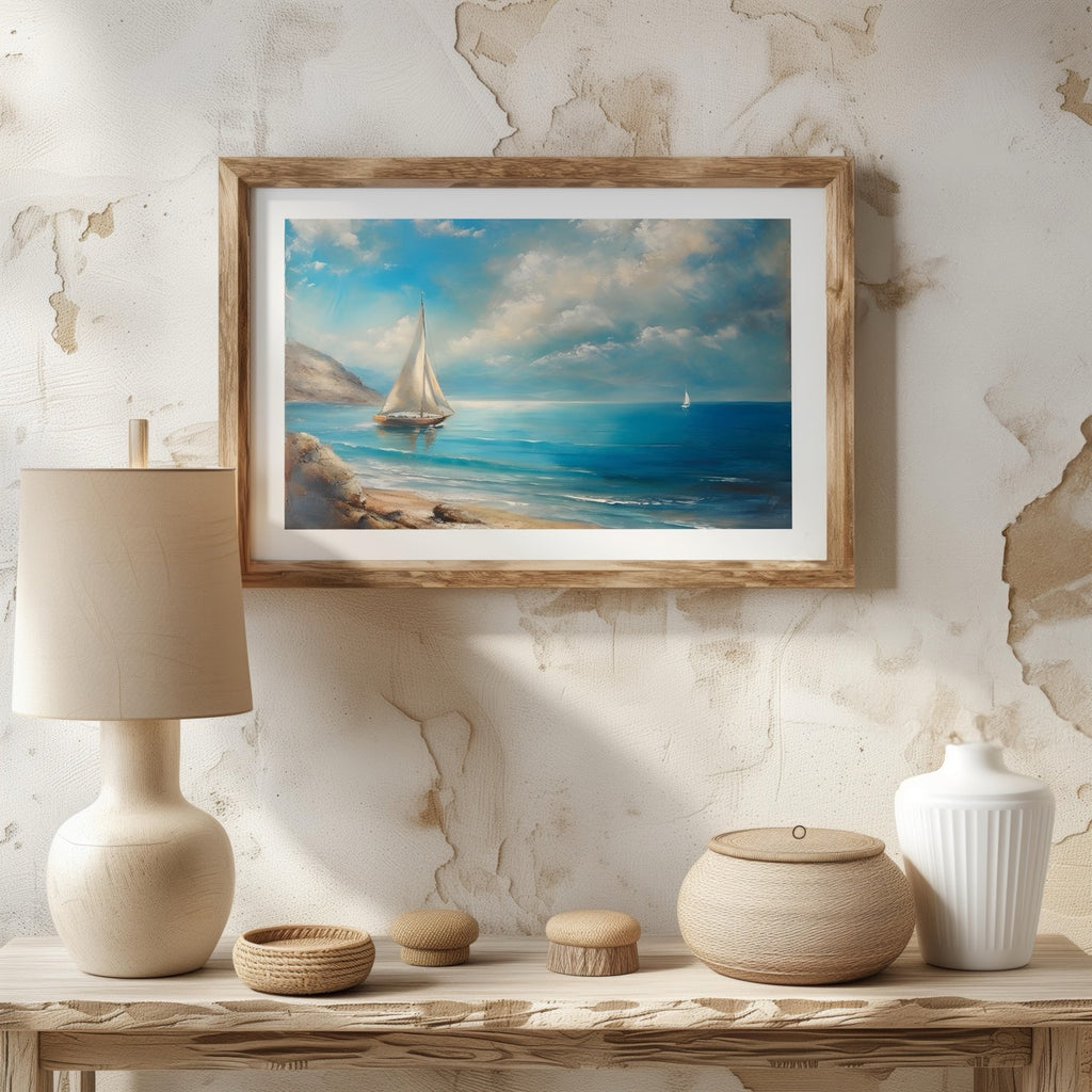 Tranquil Coast Sailing on Blue Horizon - Rolled Poster Wall Art Print | House Prints