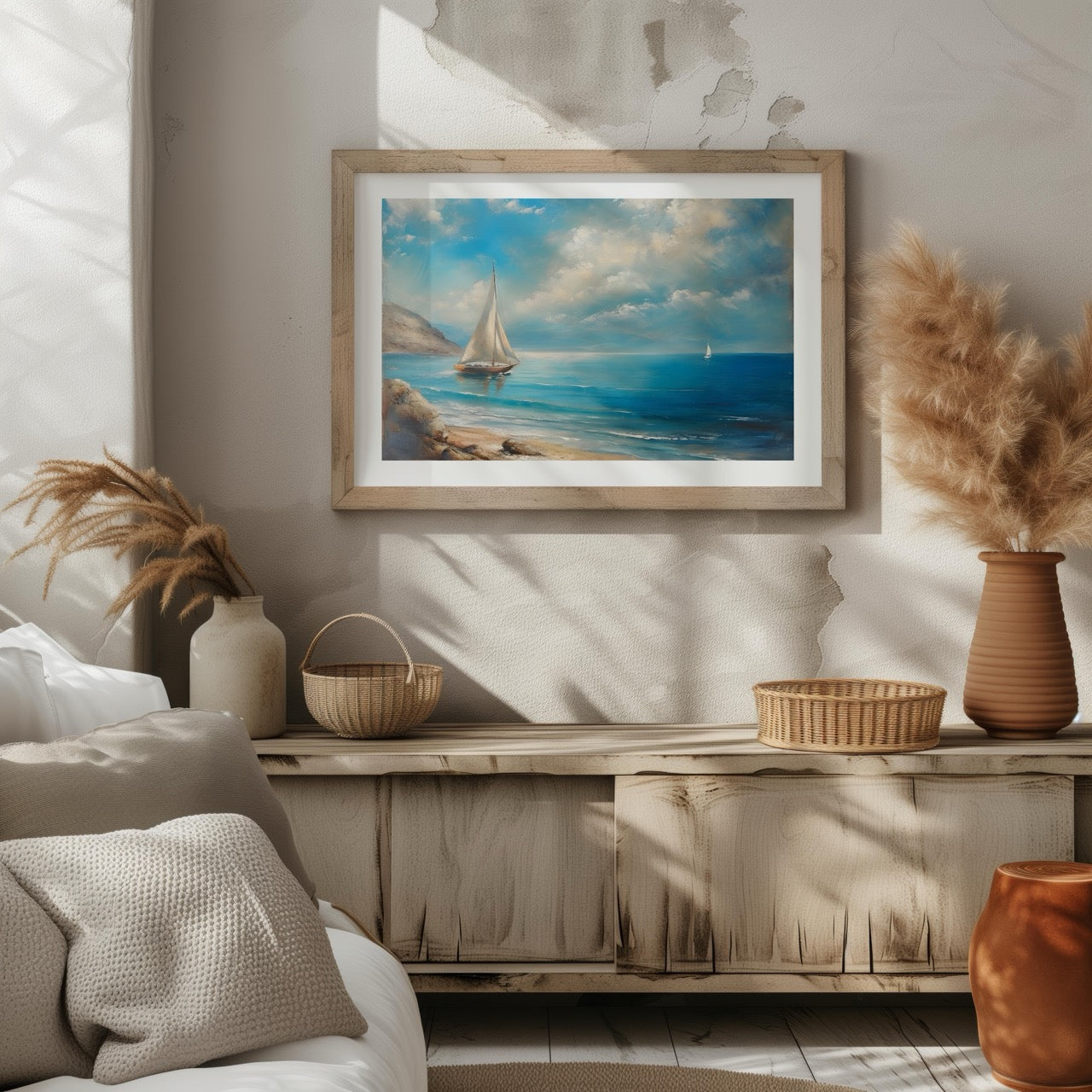 Tranquil Coast Sailing on Blue Horizon - Rolled Poster Wall Art Print | House Prints