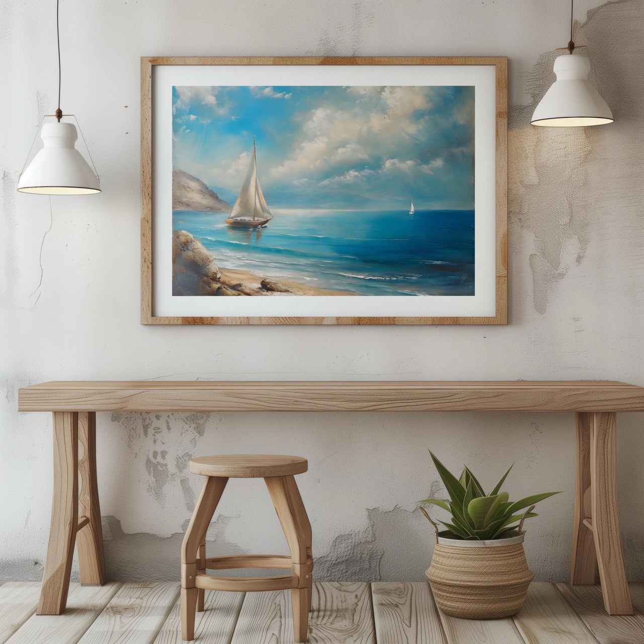 Tranquil Coast Sailing on Blue Horizon - Rolled Poster Wall Art Print | House Prints