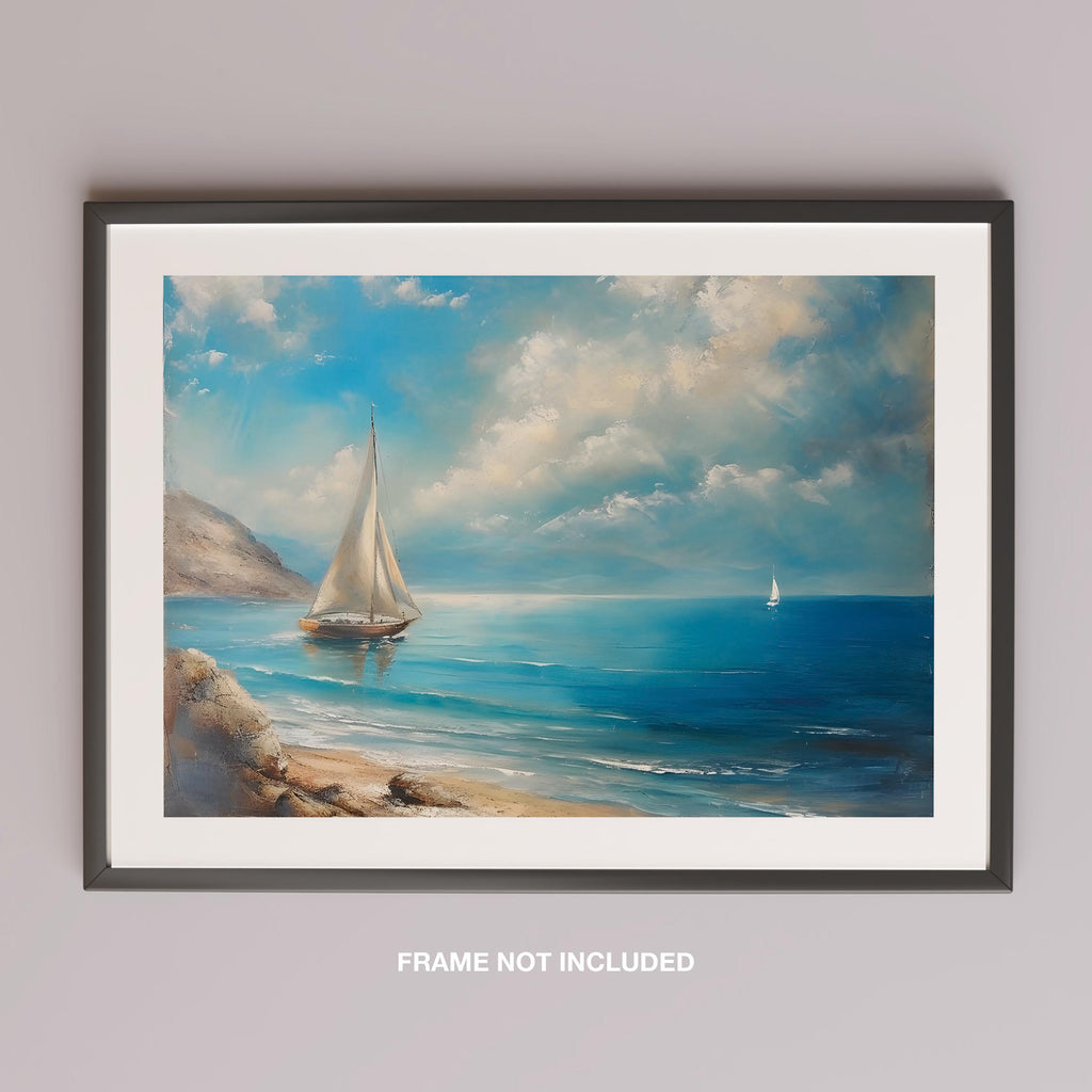 Tranquil Coast Sailing on Blue Horizon - Rolled Poster Wall Art Print | House Prints