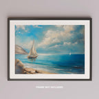 Tranquil Coast Sailing on Blue Horizon - Rolled Poster Wall Art Print | House Prints
