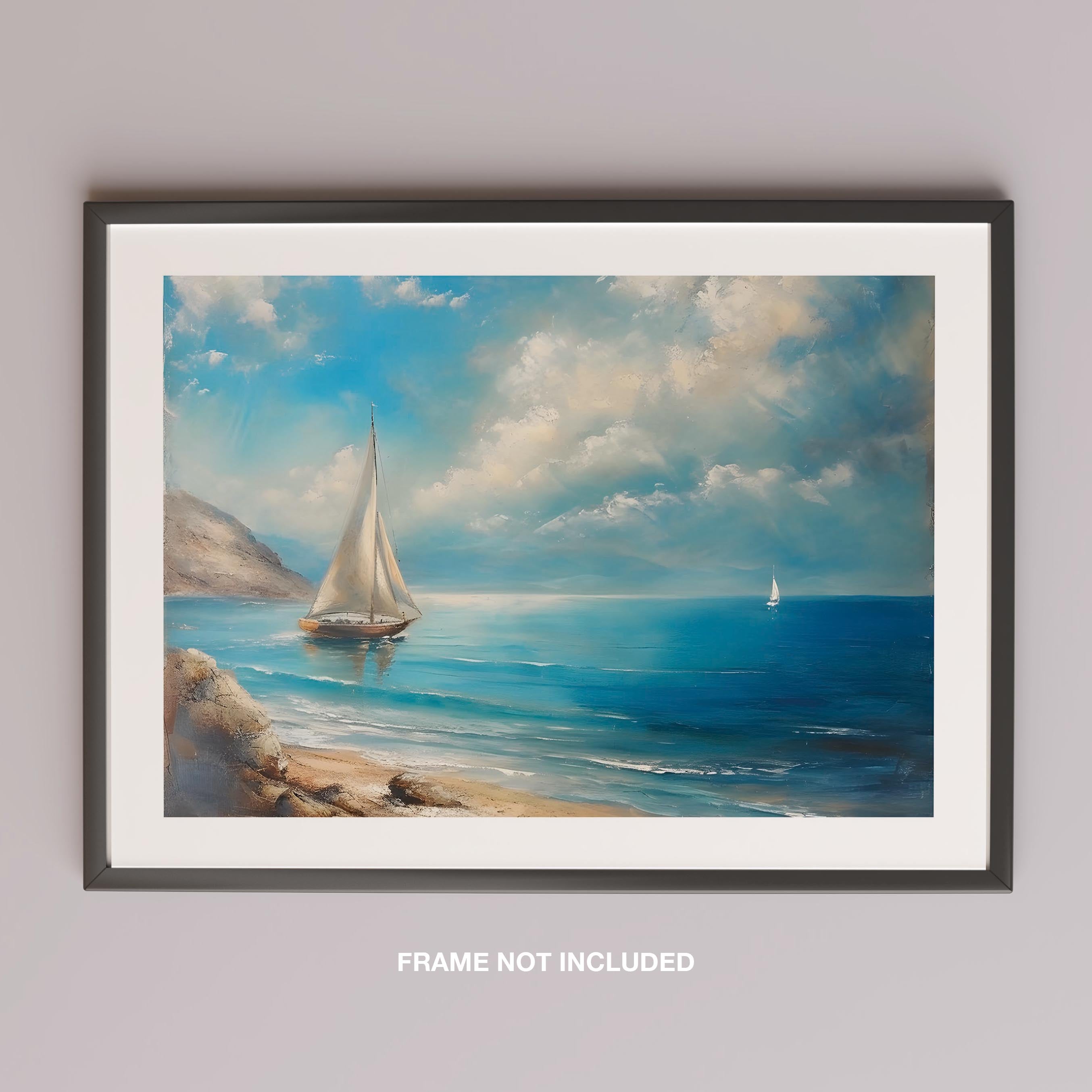 Tranquil Coast Sailing on Blue Horizon - Rolled Poster Wall Art Print | House Prints