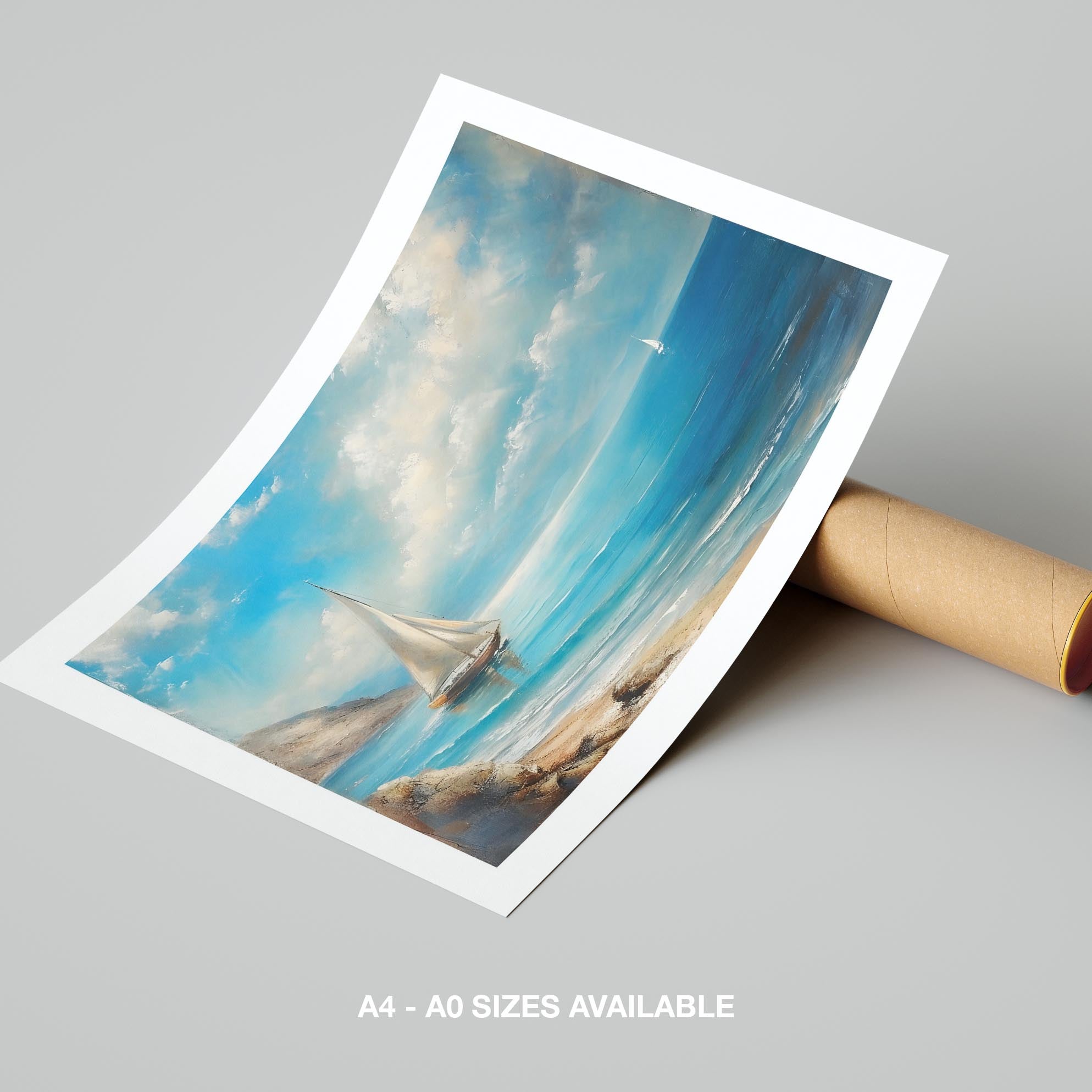 Tranquil Coast Sailing on Blue Horizon - Rolled Poster Wall Art Print | House Prints