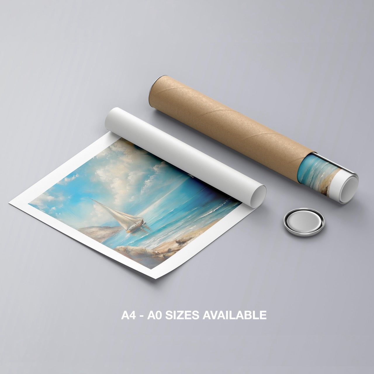 Tranquil Coast Sailing on Blue Horizon - Rolled Poster Wall Art Print | House Prints