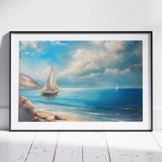 Tranquil Coast Sailing on Blue Horizon - Rolled Poster Wall Art Print - House Prints
