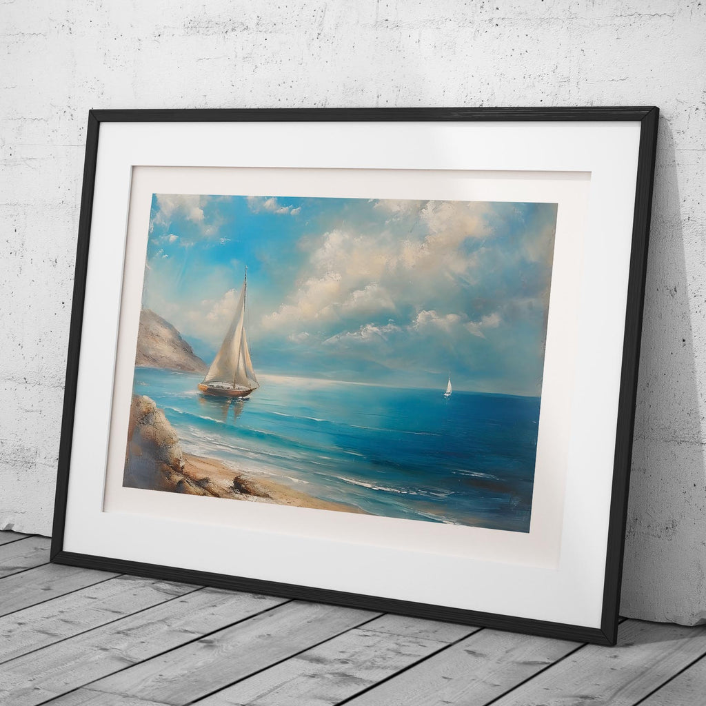 Tranquil Coast Sailing on Blue Horizon - Rolled Poster Wall Art Print | House Prints
