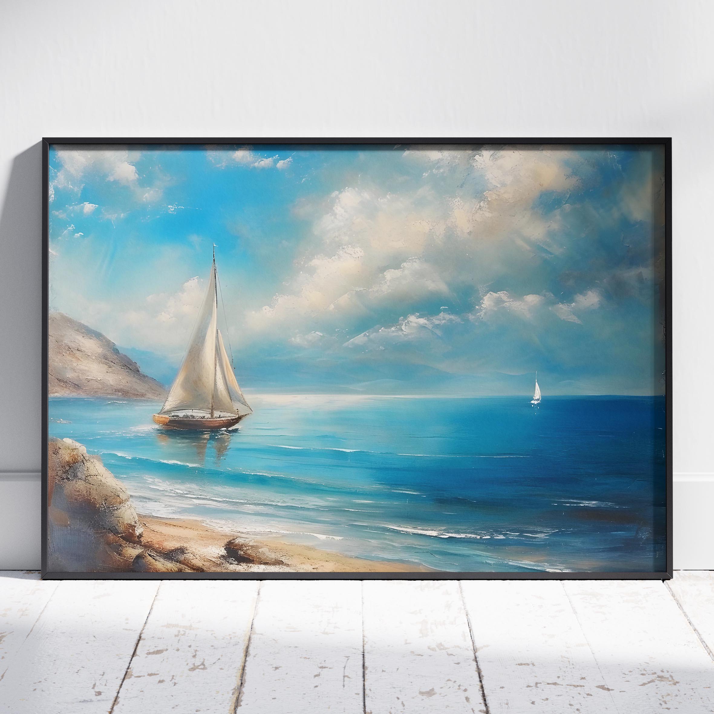 Tranquil Coast Sailing on Blue Horizon - Rolled Poster Wall Art Print | House Prints