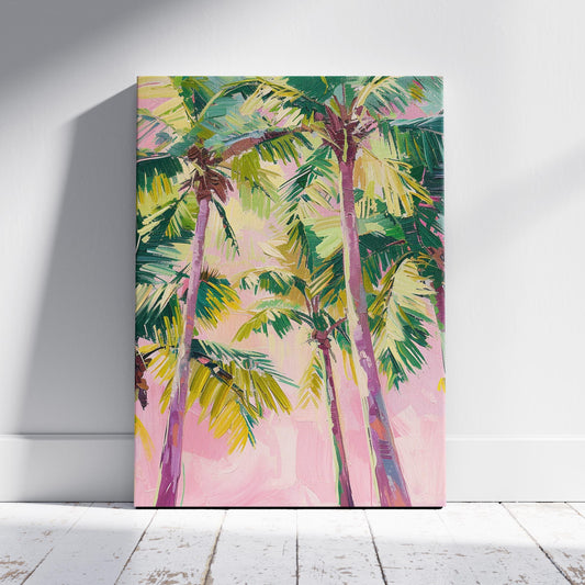 Pink Paradise Sunset Palm Trees - Framed Canvas Wall Art Print - House Prints