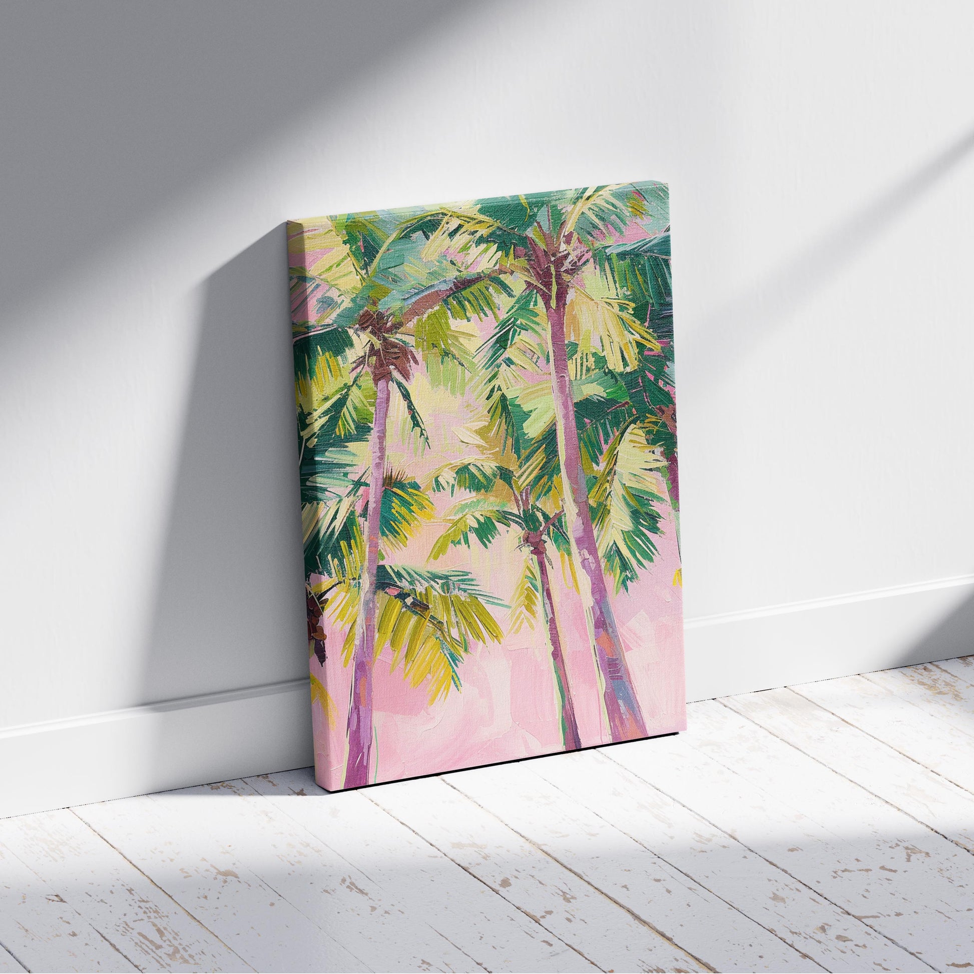 Pink Paradise Sunset Palm Trees - Framed Canvas Wall Art Print - House Prints