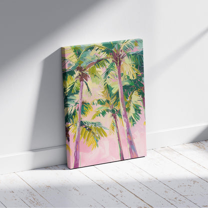 Pink Paradise Sunset Palm Trees - Framed Canvas Wall Art Print - House Prints