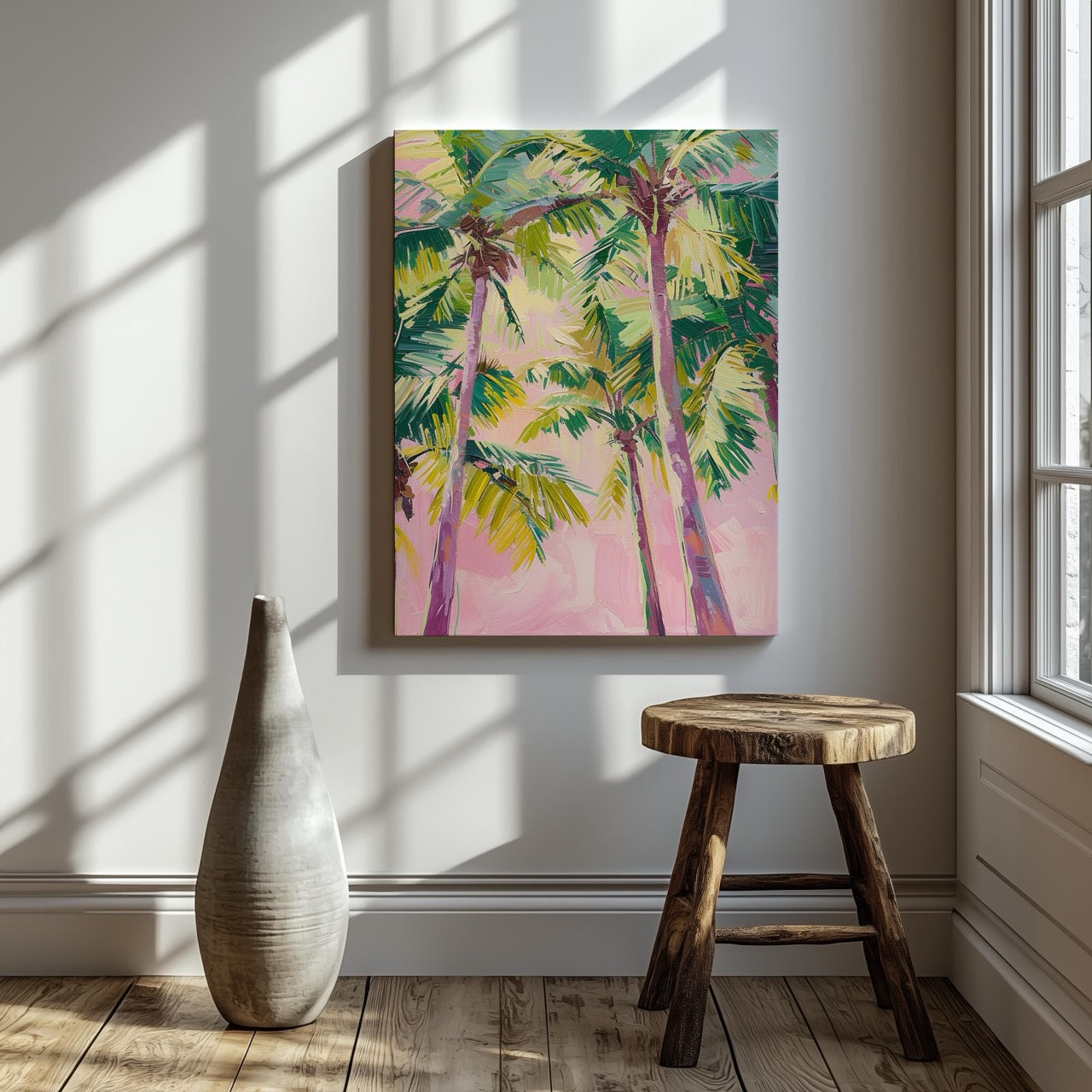Pink Paradise Sunset Palm Trees - Framed Canvas Wall Art Print - House Prints