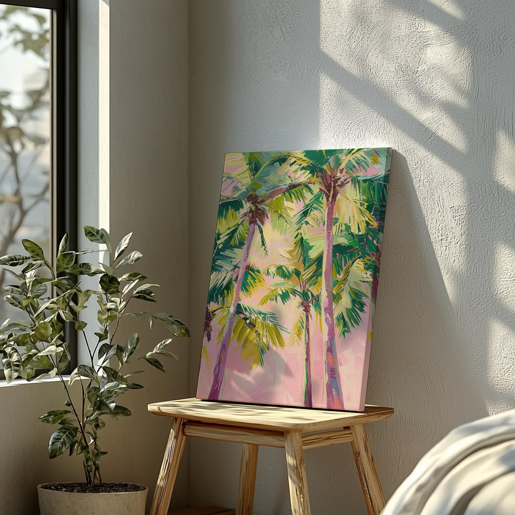 Pink Paradise Sunset Palm Trees - Framed Canvas Wall Art Print | House Prints