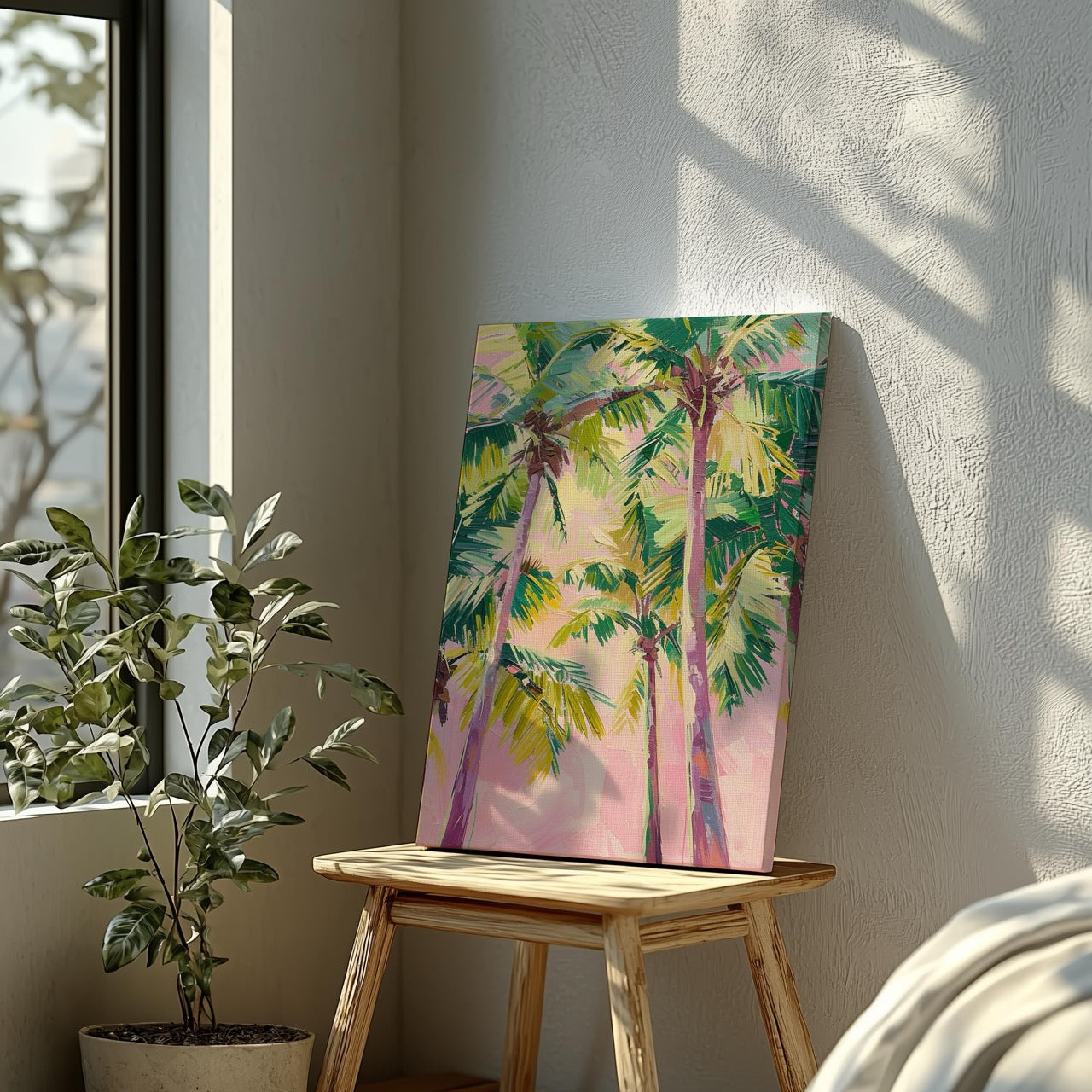 Pink Paradise Sunset Palm Trees - Framed Canvas Wall Art Print - House Prints