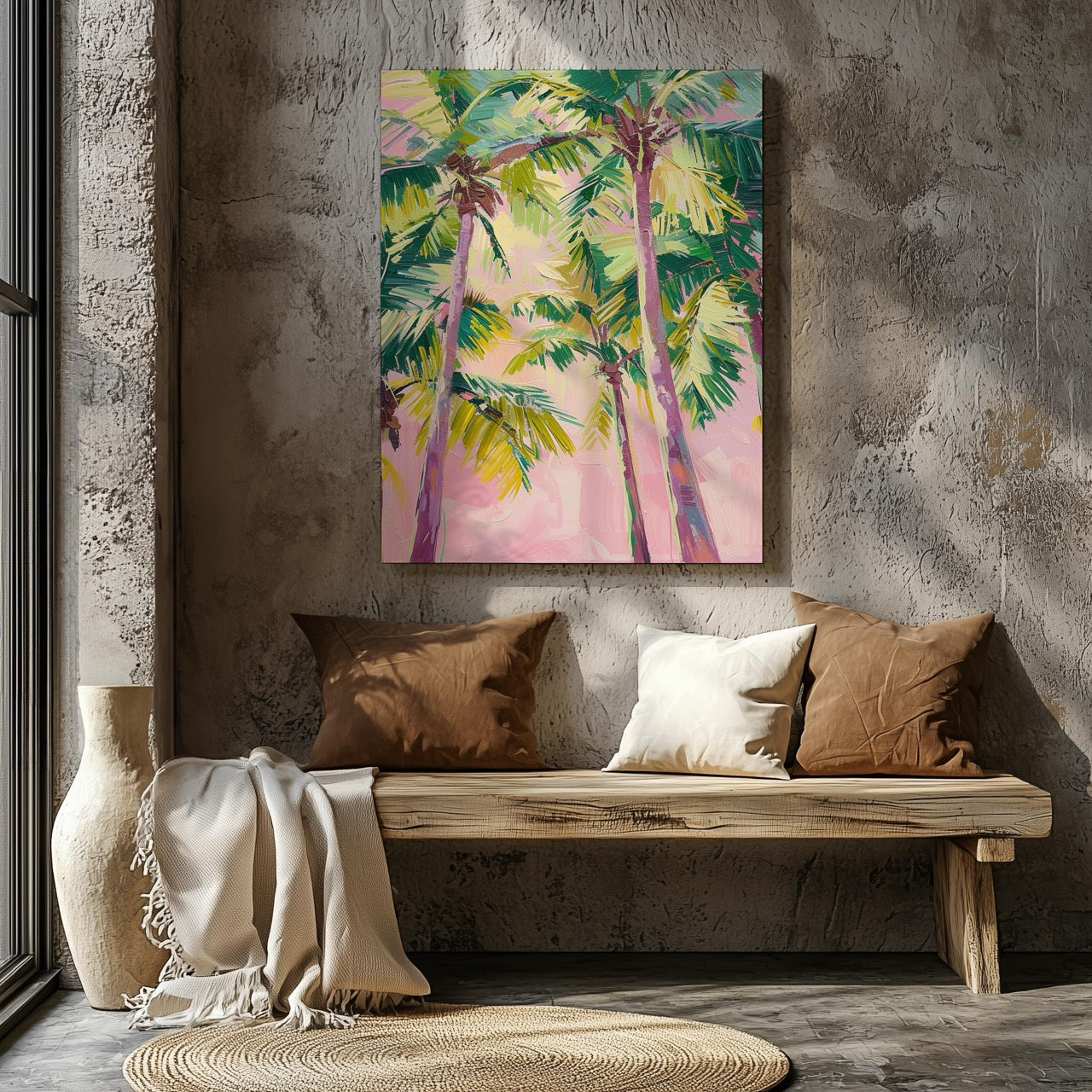 Pink Paradise Sunset Palm Trees - Framed Canvas Wall Art Print - House Prints