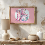 Disco Ball and Pink Cowgirl Boots - Rolled Poster Wall Art Print | House Prints