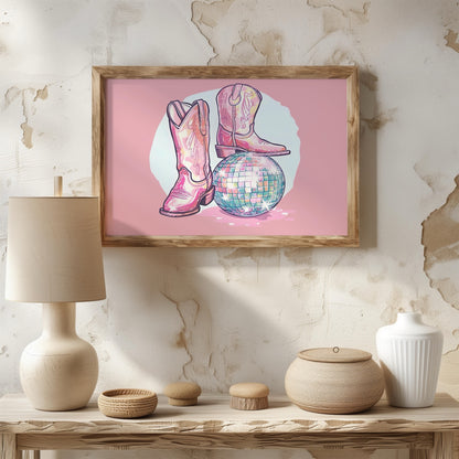 Disco Ball and Cowgirl Boots - Rolled Poster Wall Art Print - House Prints
