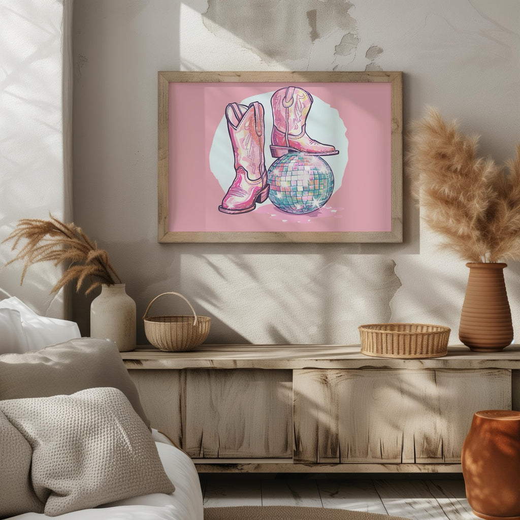 Disco Ball and Cowgirl Boots - Rolled Poster Wall Art Print | House Prints