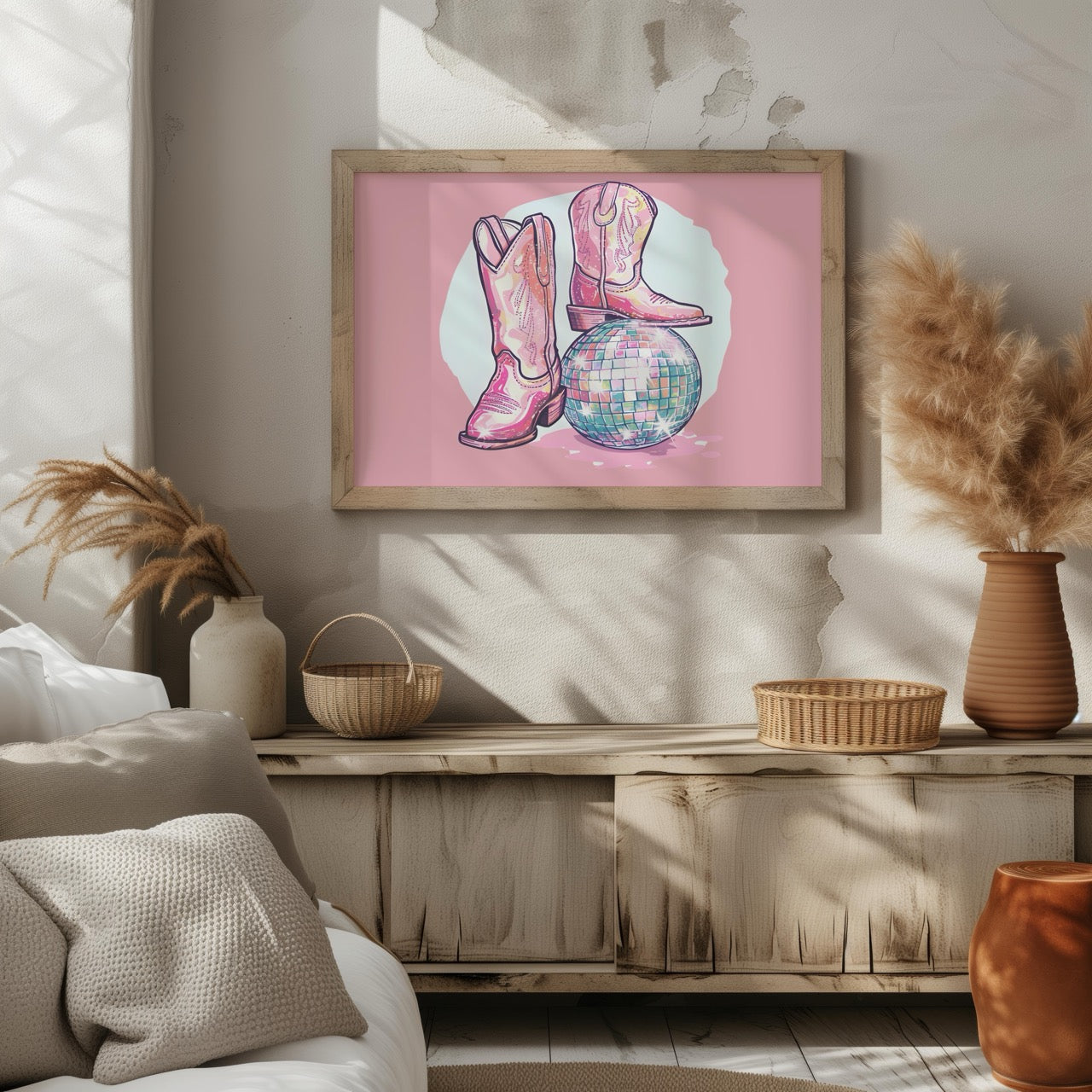 Disco Ball and Cowgirl Boots - Rolled Poster Wall Art Print - House Prints