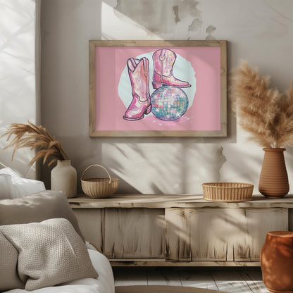Disco Ball and Cowgirl Boots - Rolled Poster Wall Art Print - House Prints