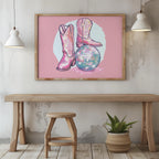 Disco Ball and Pink Cowgirl Boots - Rolled Poster Wall Art Print | House Prints