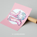 Disco Ball and Pink Cowgirl Boots - Rolled Poster Wall Art Print | House Prints