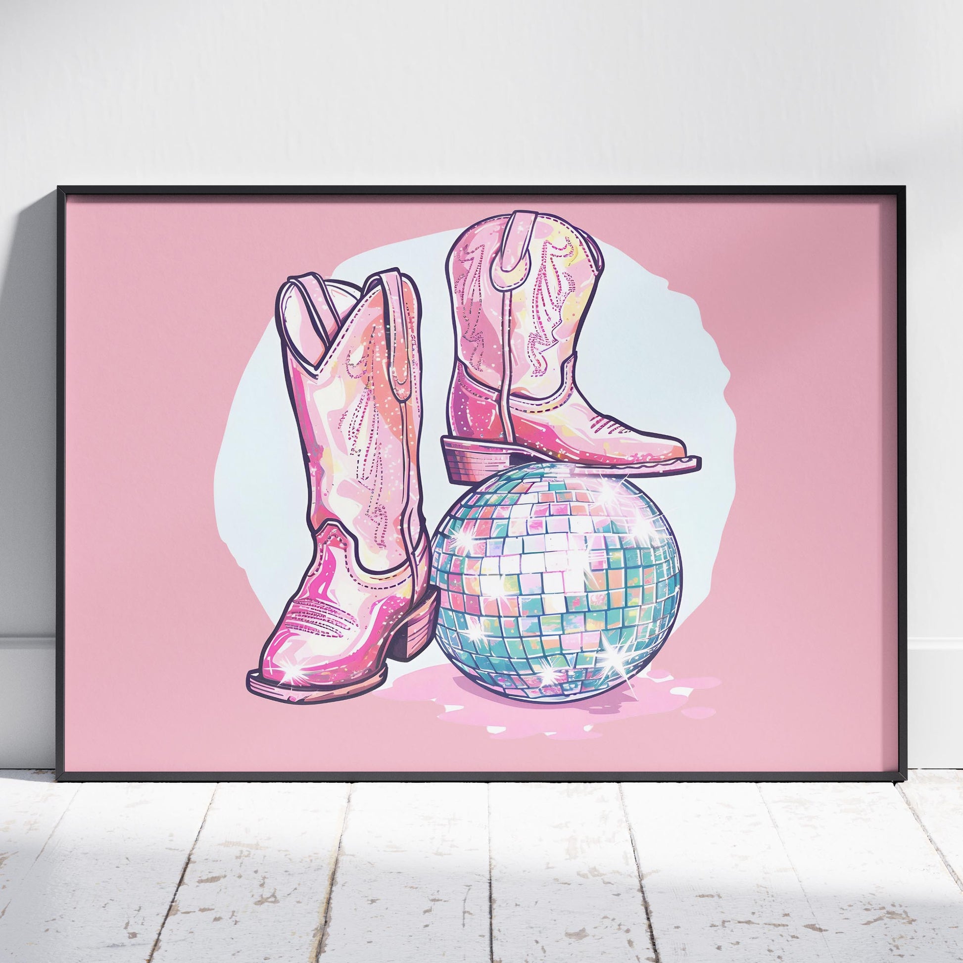Disco Ball and Cowgirl Boots - Rolled Poster Wall Art Print - House Prints