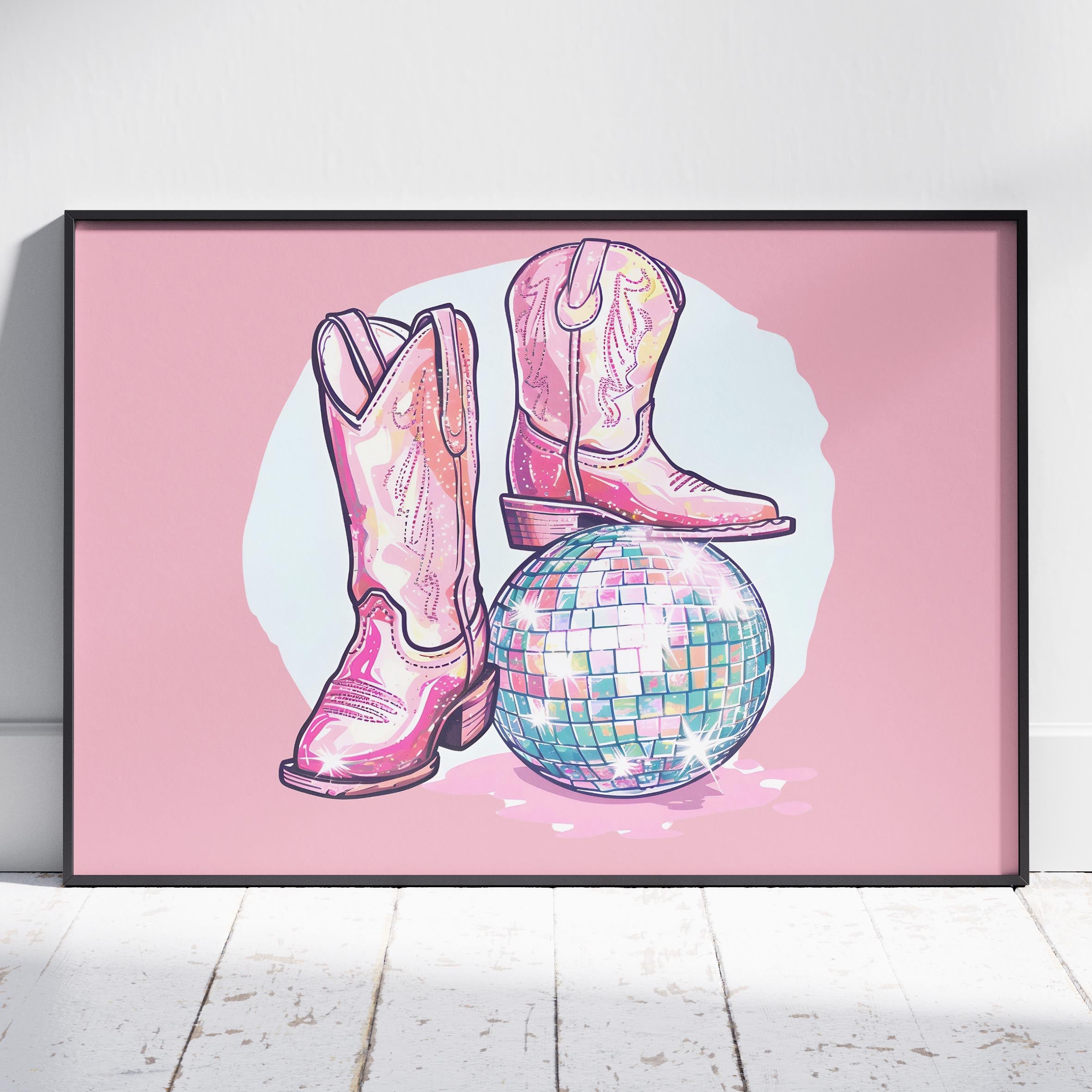 Disco Ball and Cowgirl Boots - Rolled Poster Wall Art Print | House Prints