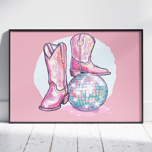 Disco Ball and Cowgirl Boots - Rolled Poster Wall Art Print - House Prints
