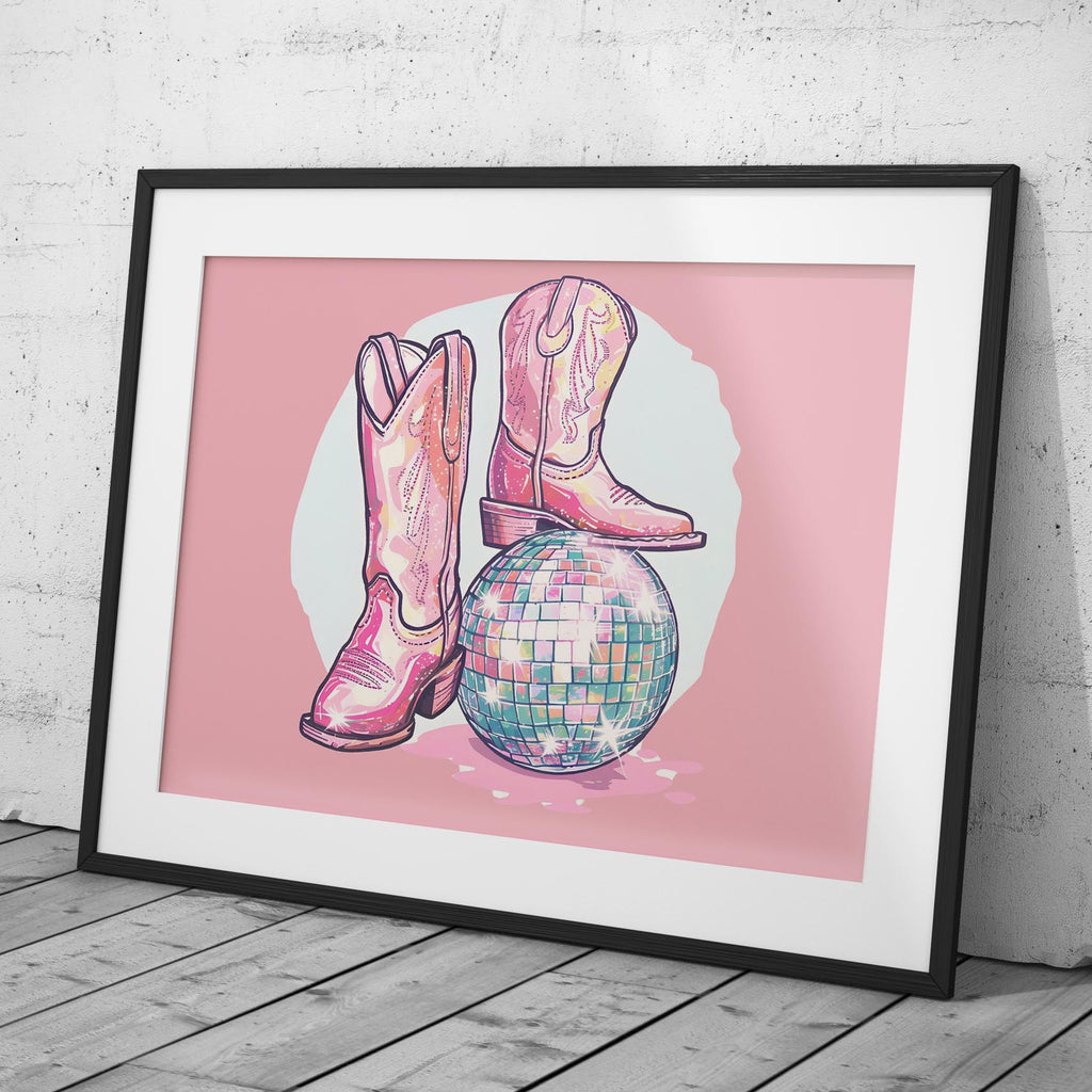 Disco Ball and Cowgirl Boots - Rolled Poster Wall Art Print | House Prints