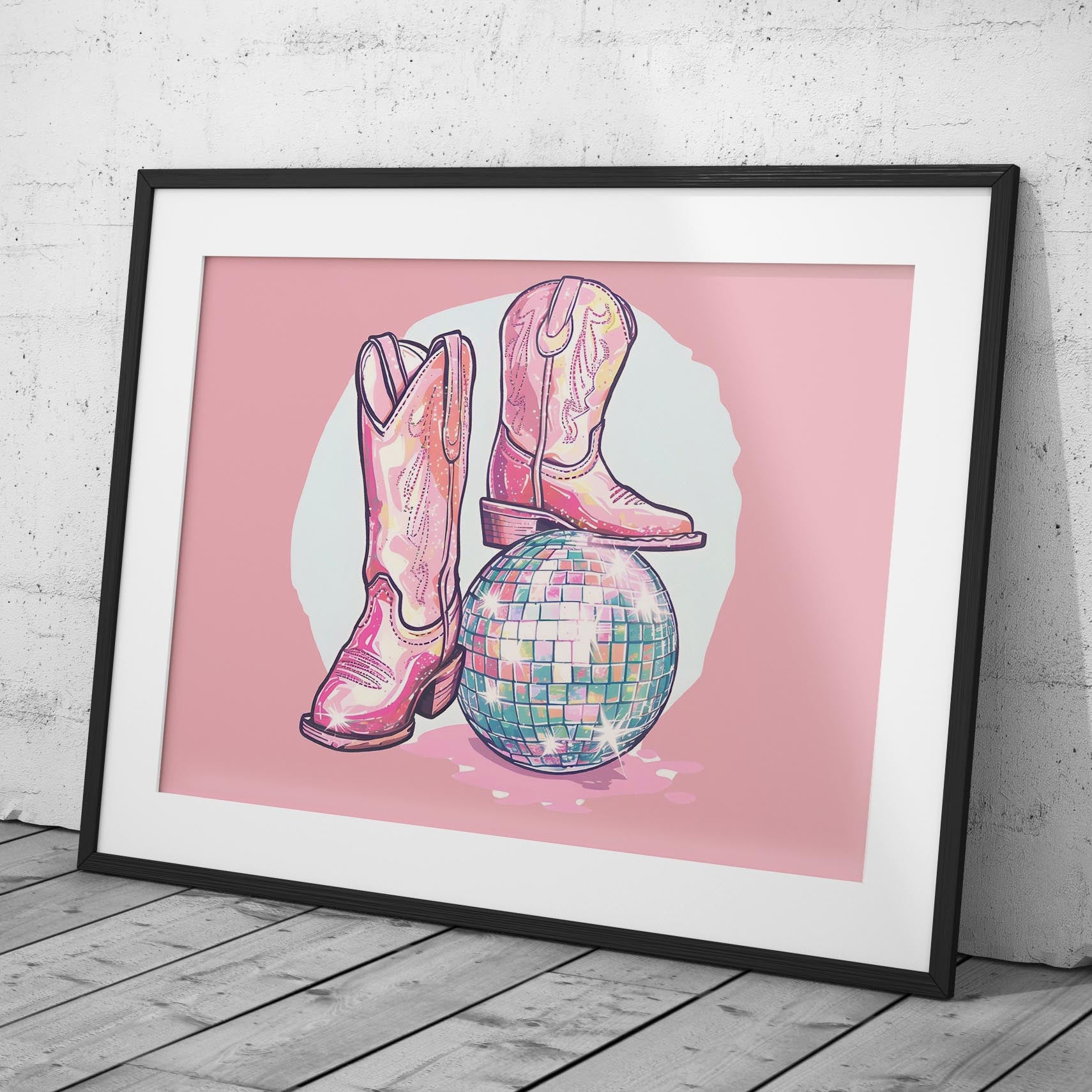 Disco Ball and Cowgirl Boots - Rolled Poster Wall Art Print | House Prints