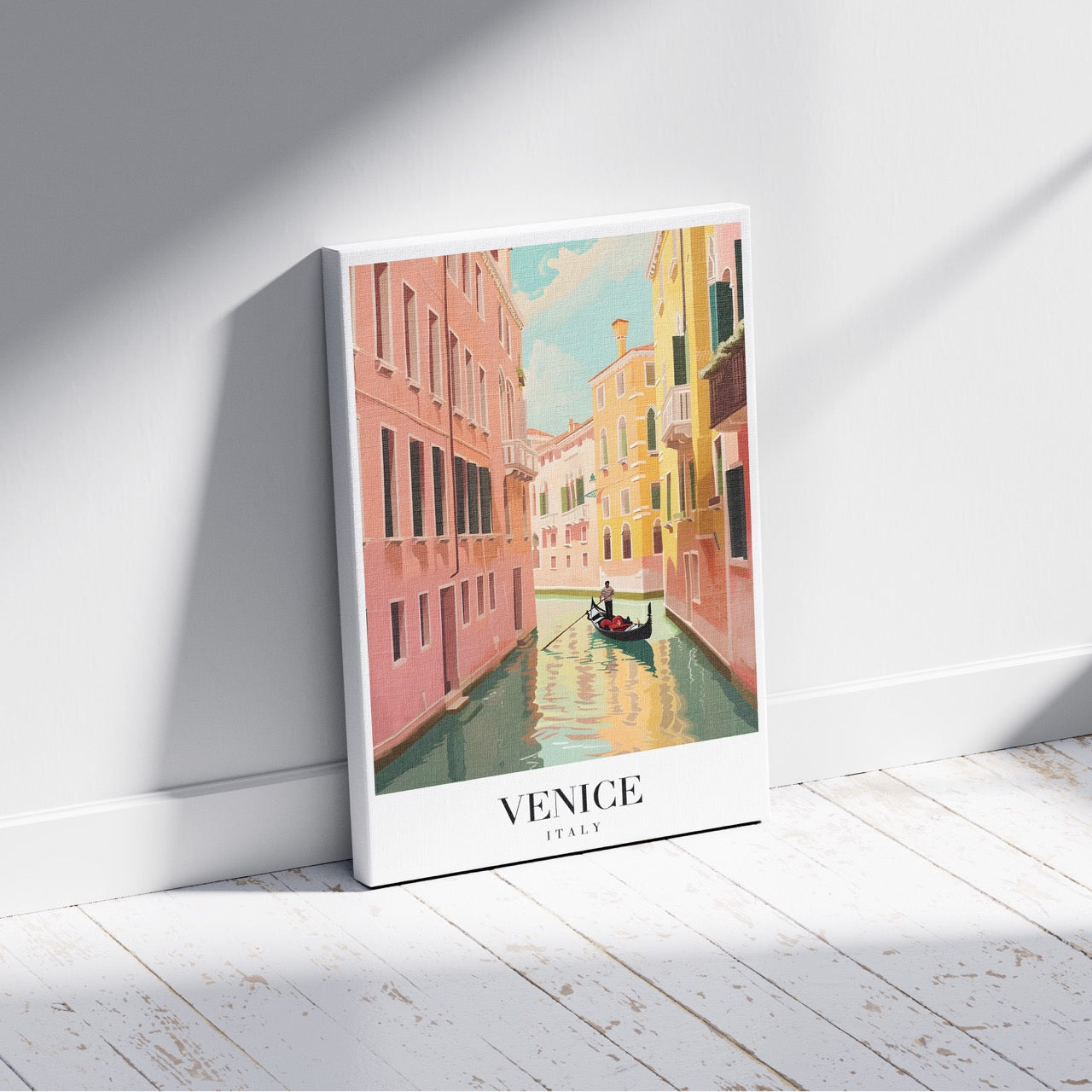 Serene Gondola in Venice Italy - Vintage Framed Canvas Wall Art Print - House Prints