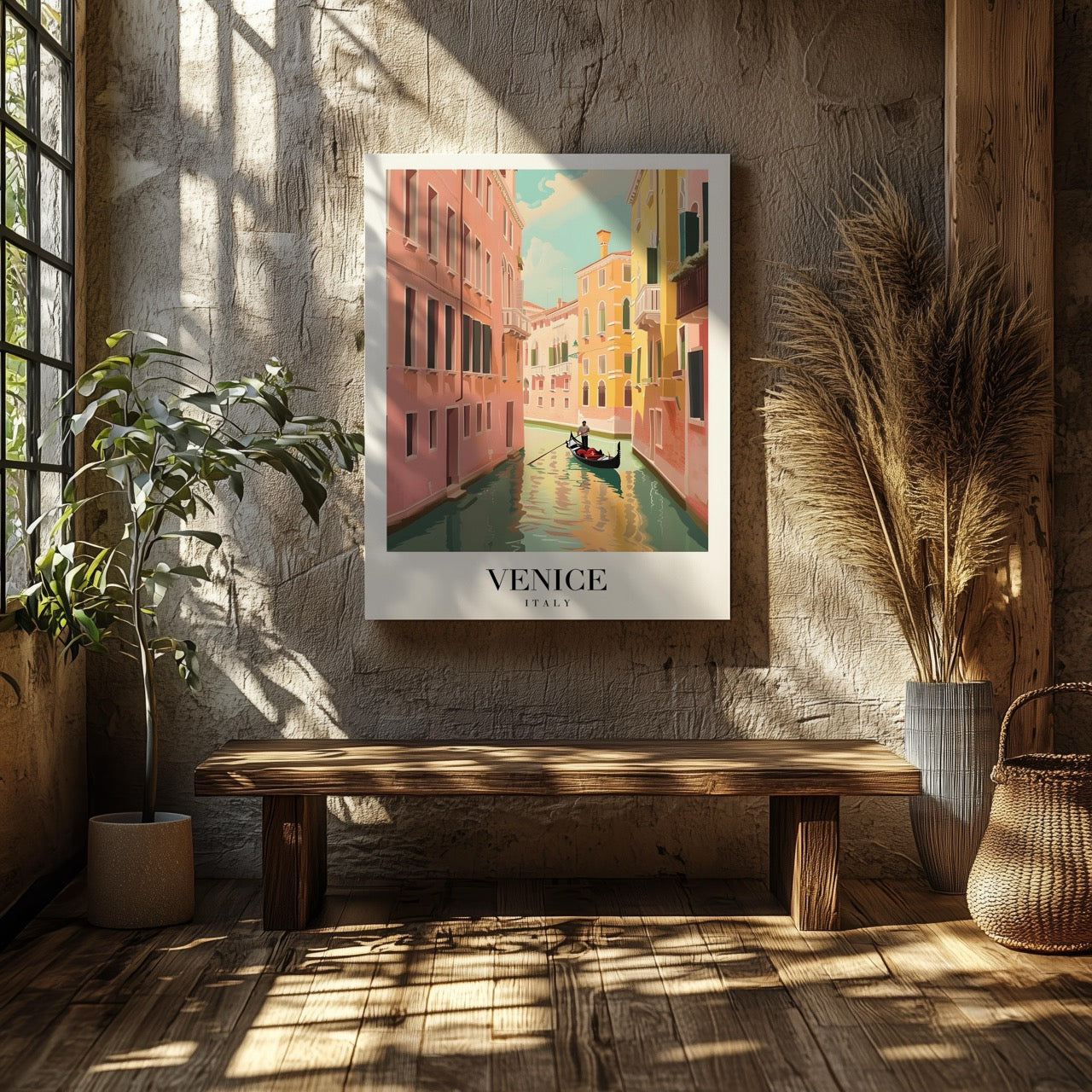 Serene Gondola in Venice Italy - Vintage Framed Canvas Wall Art Print - House Prints