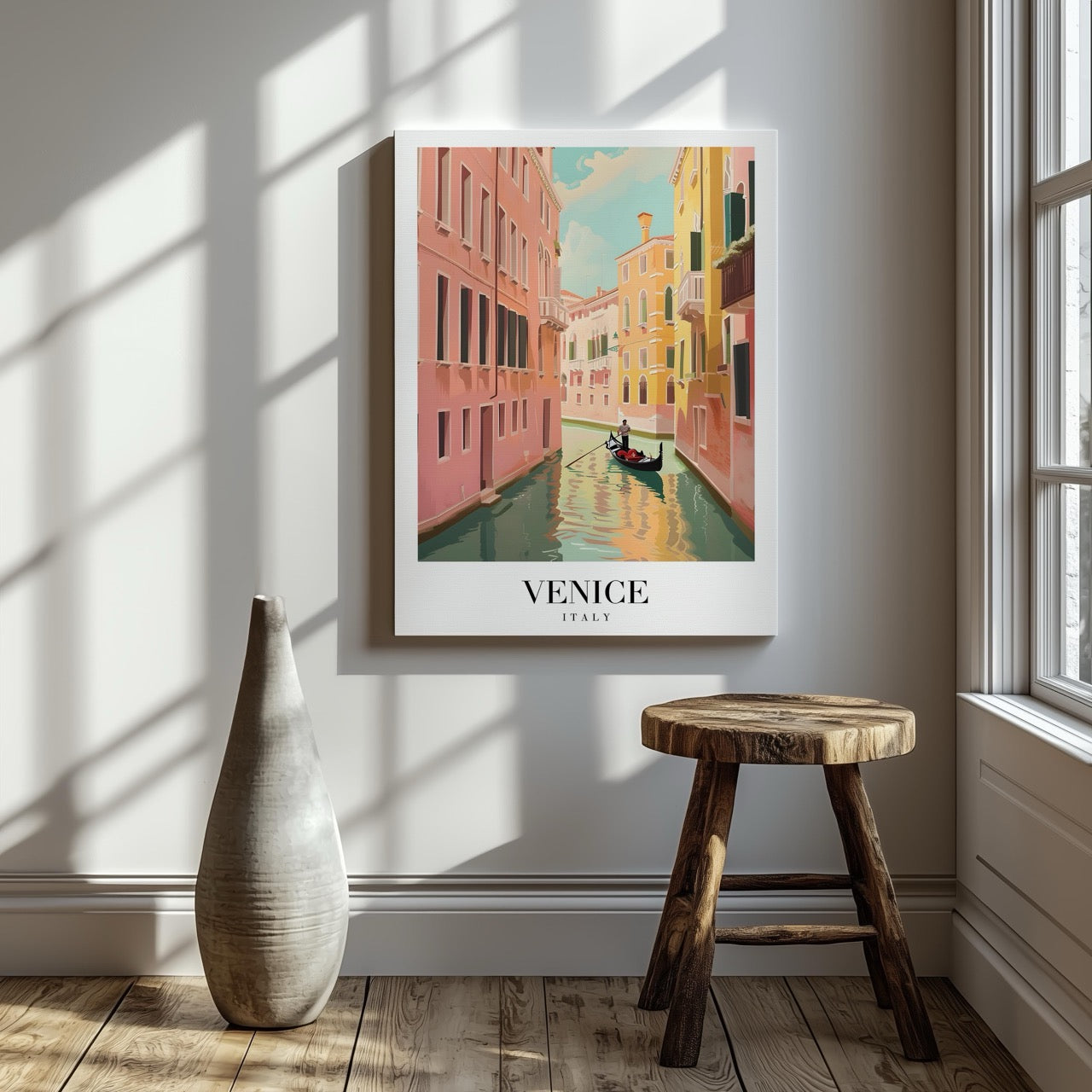 Serene Gondola in Venice Italy - Vintage Framed Canvas Wall Art Print - House Prints