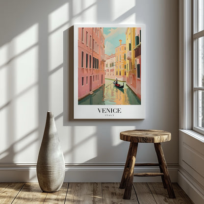 Serene Gondola in Venice Italy - Vintage Framed Canvas Wall Art Print - House Prints