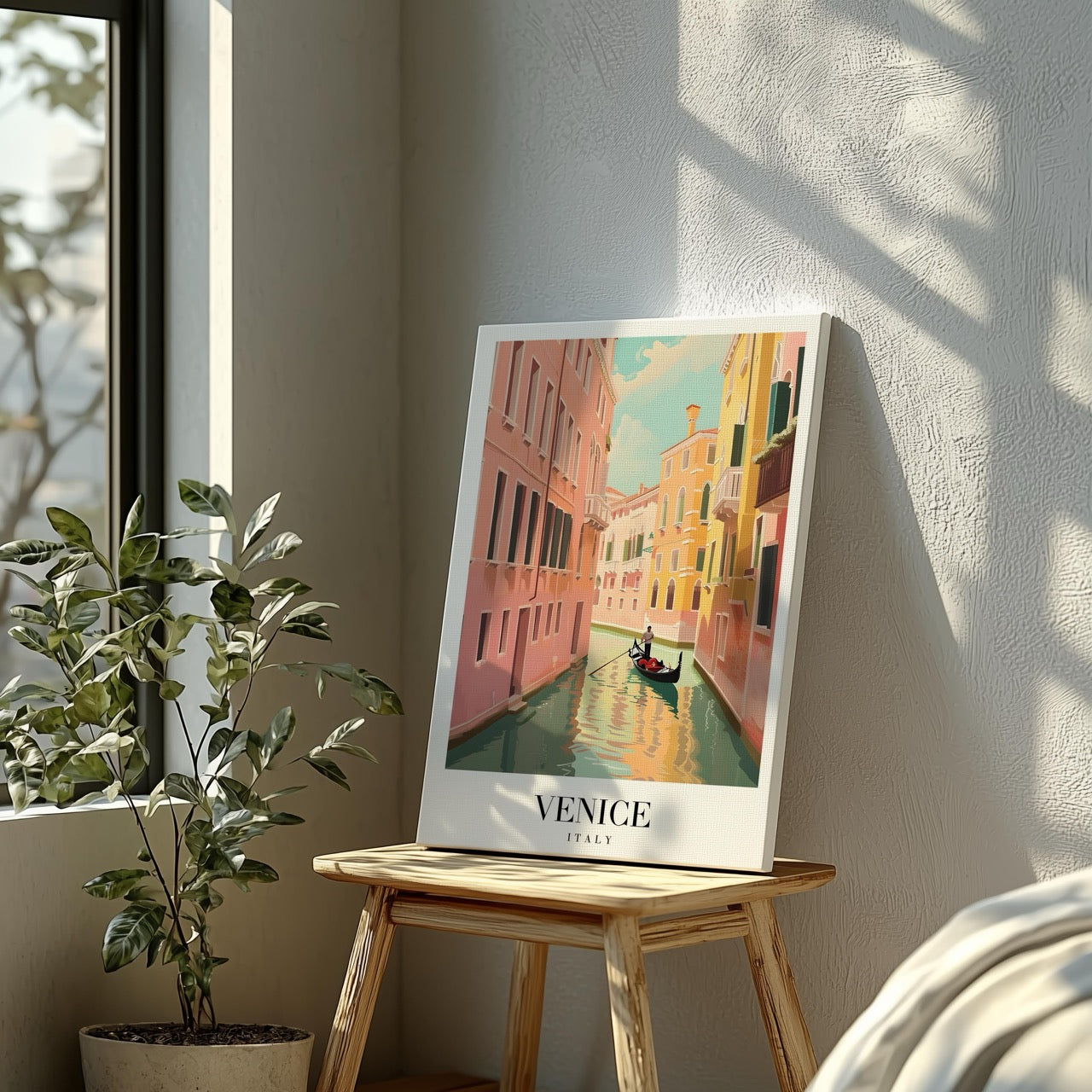 Serene Gondola in Venice Italy - Vintage Framed Canvas Wall Art Print - House Prints