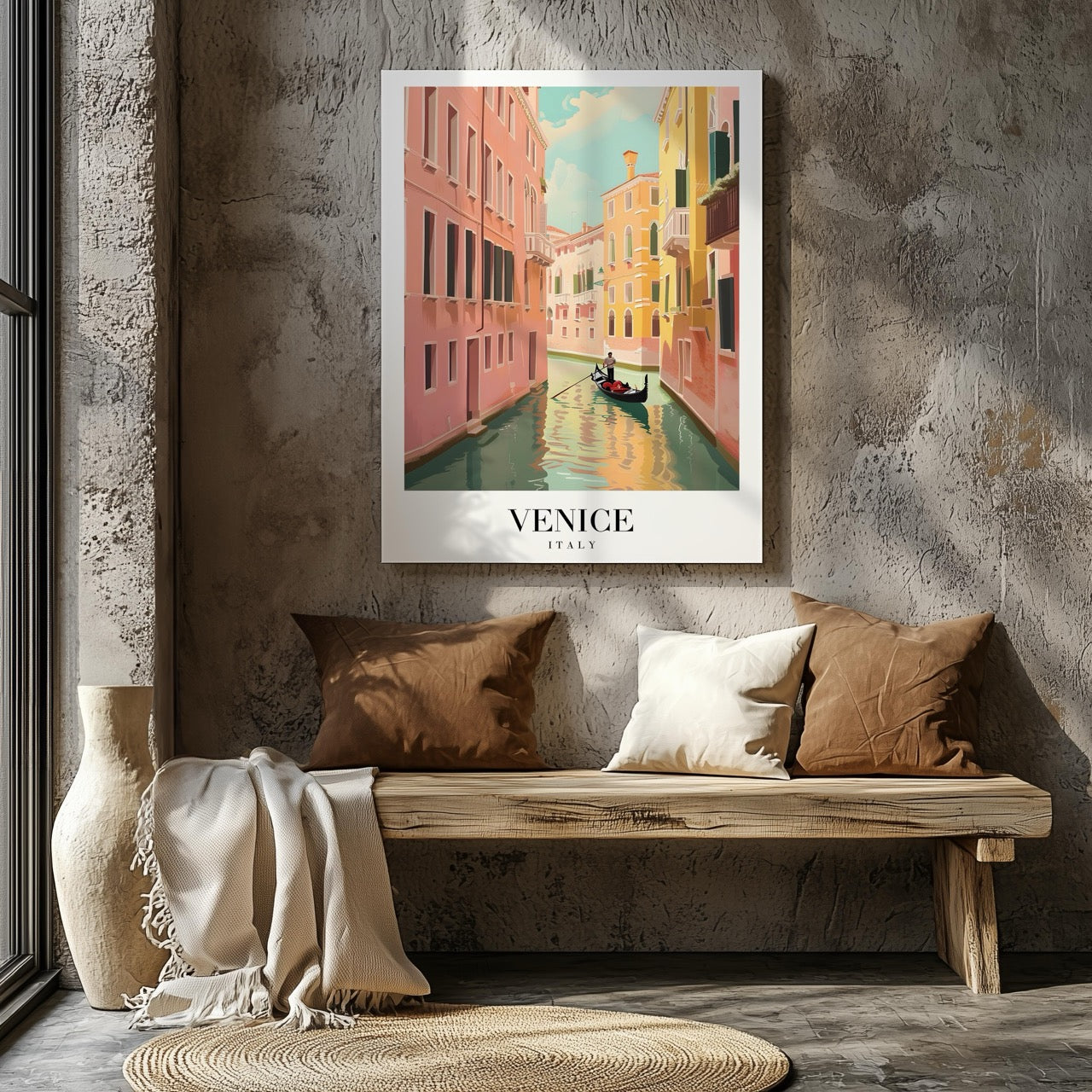 Serene Gondola in Venice Italy - Vintage Framed Canvas Wall Art Print - House Prints