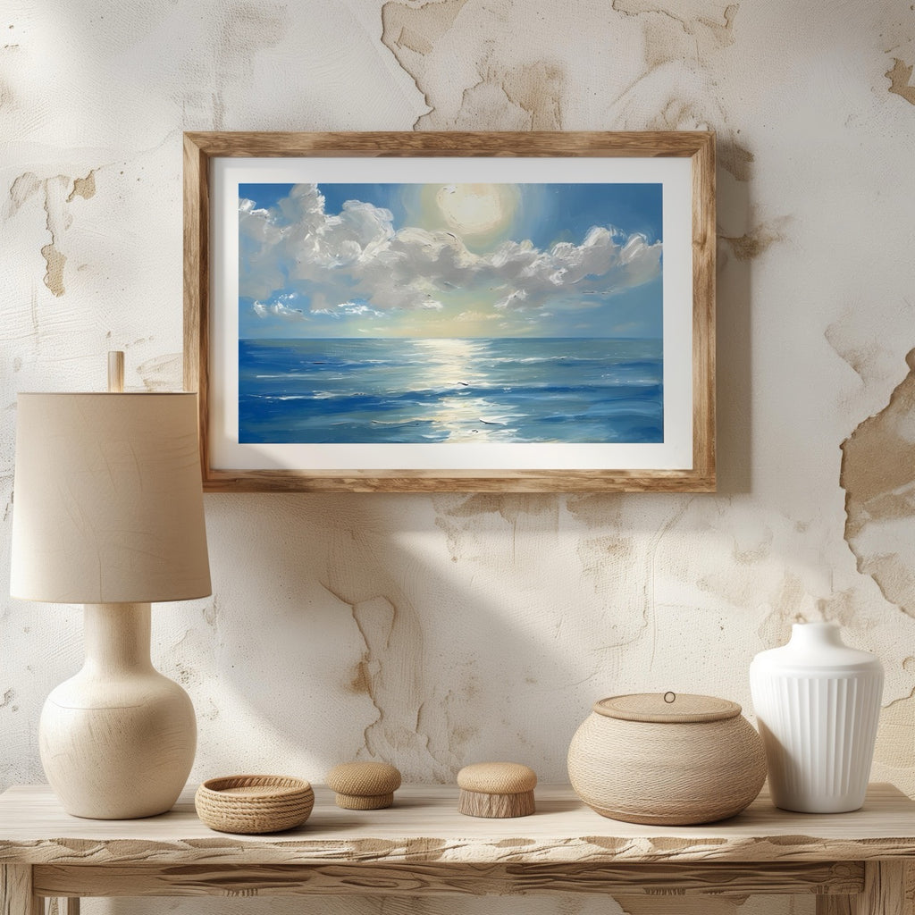 Sunlit Blue Ocean with Clouds - Rolled Poster Wall Art Print | House Prints