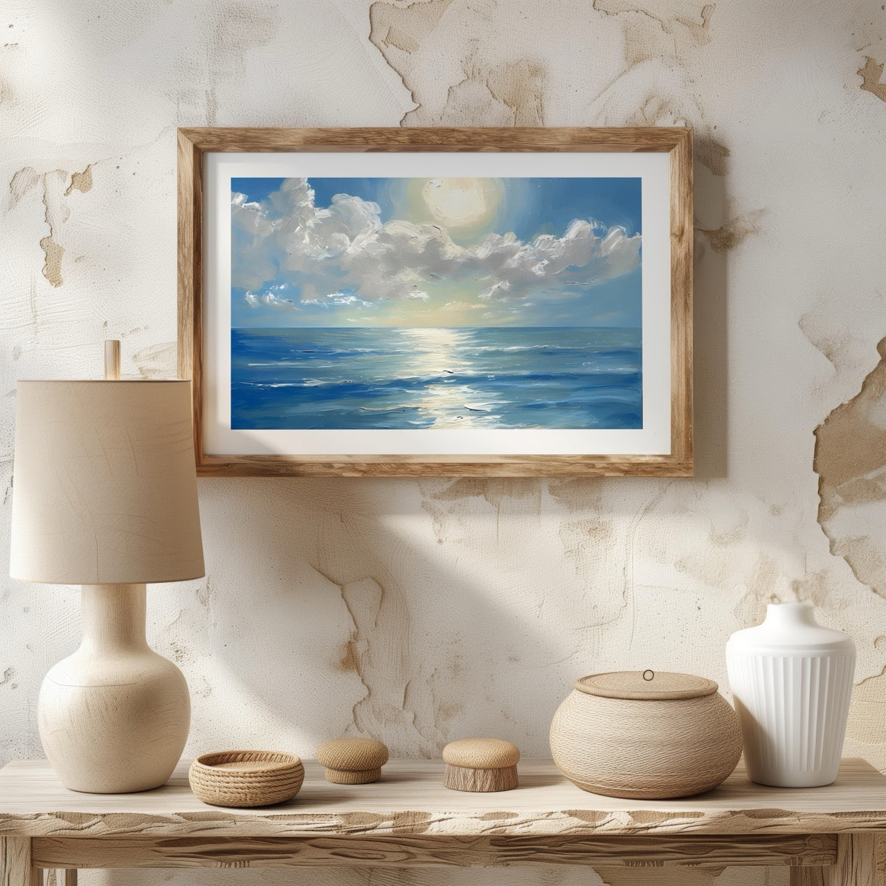 Sunlit Blue Ocean with Clouds - Rolled Poster Wall Art Print - House Prints